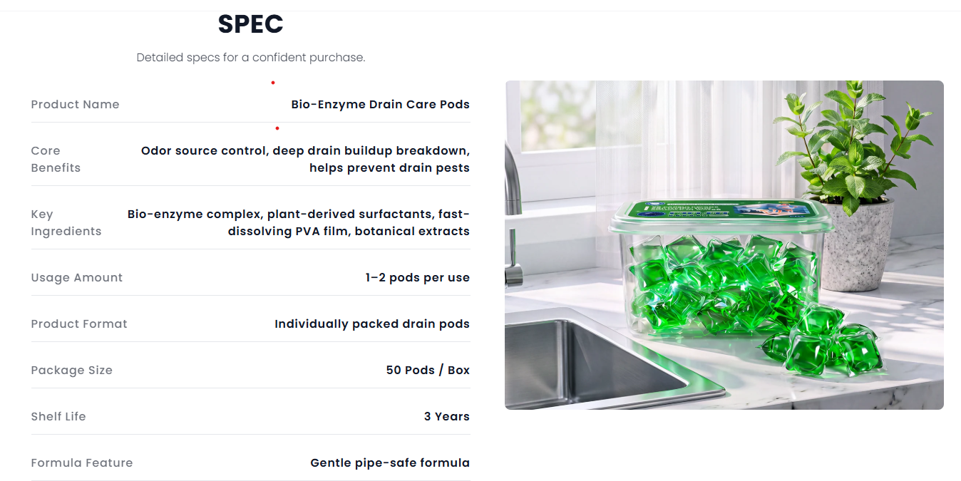 Bio-Enzyme Drain Care Pods product specifications