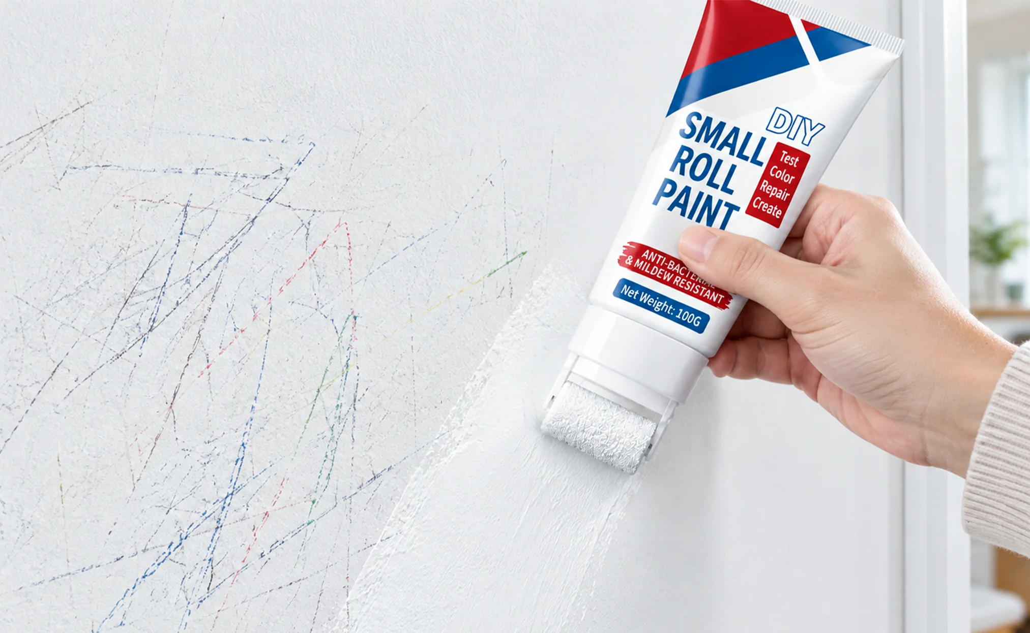 Wall touch-up paint roller covering wall marks