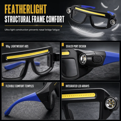 Dual Beam Rechargeable Glasses Light – Hands Free Clip-On LED Eyewear Lamp, Type-C Charging Head Light for Hiking, Repairing & Night Reading