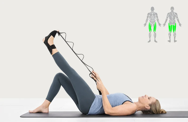 Lying stretch with a raised leg and the other knee bent