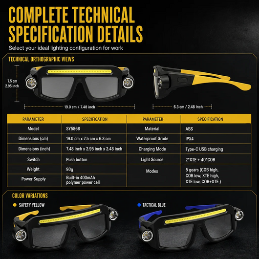 Dual Beam Rechargeable Glasses Light – Hands Free Clip-On LED Eyewear Lamp, Type-C Charging Head Light for Hiking, Repairing & Night Reading