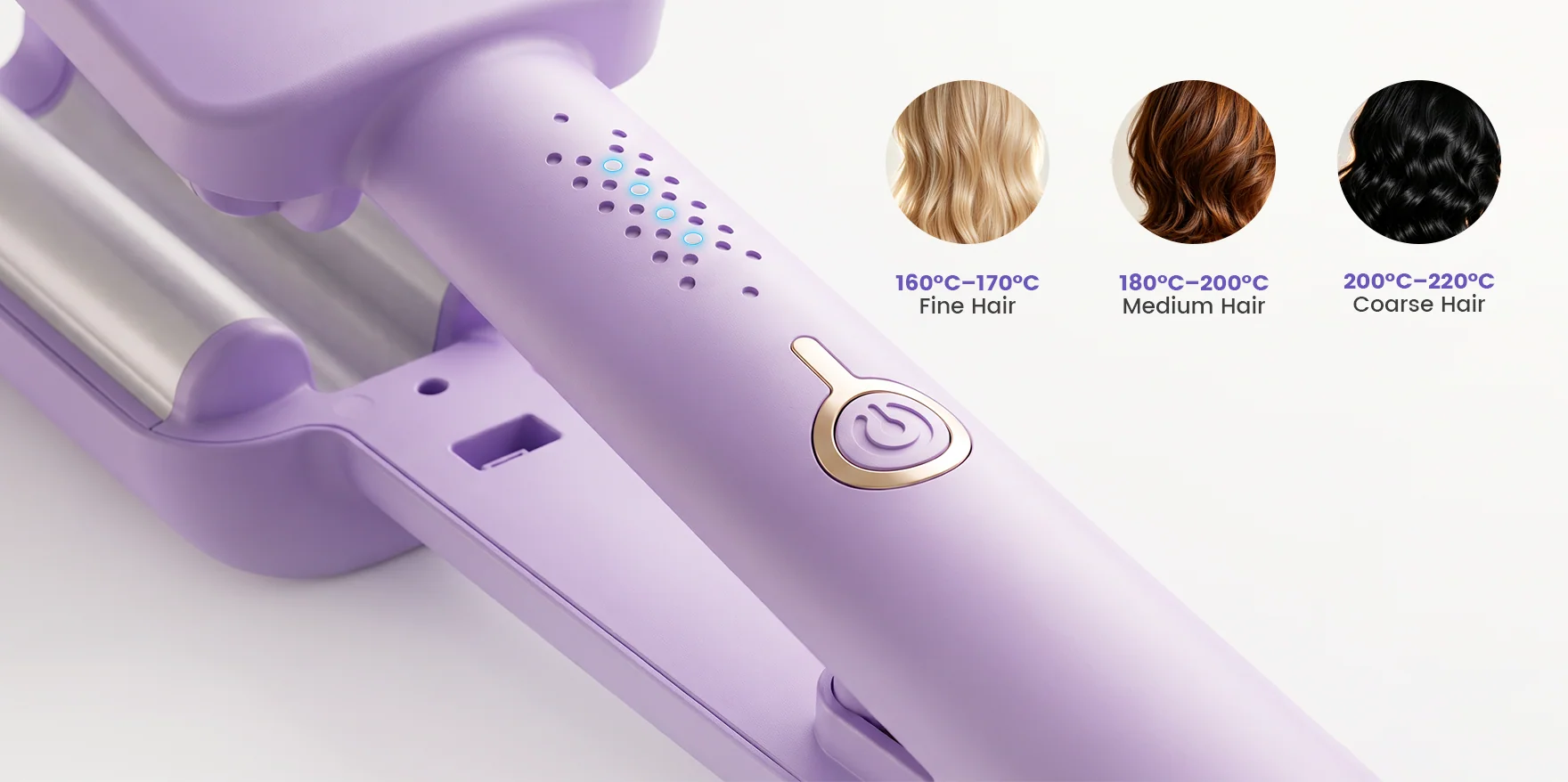 Temperature settings for fine, medium and coarse hair