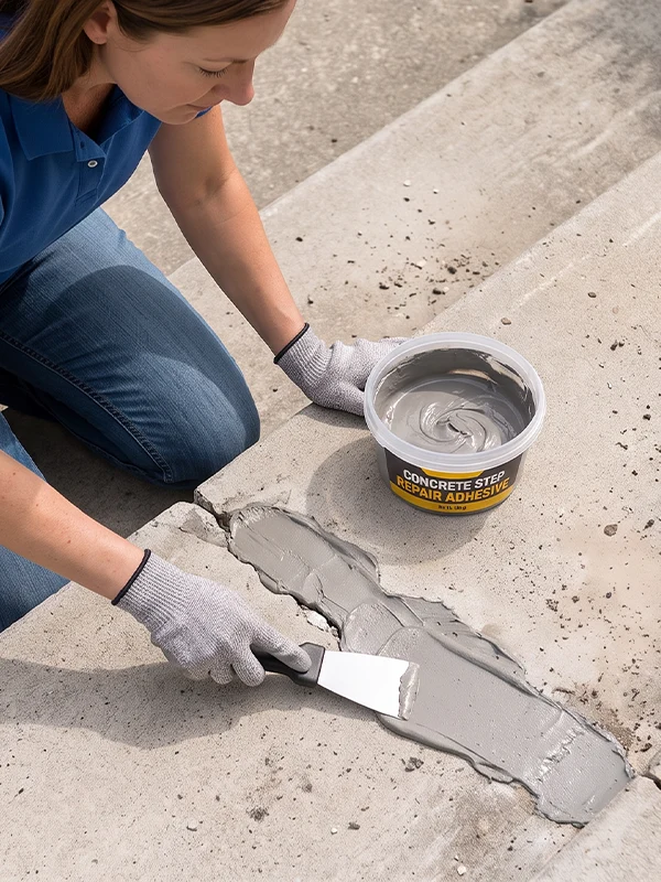 Applying concrete repair adhesive to a cracked surface