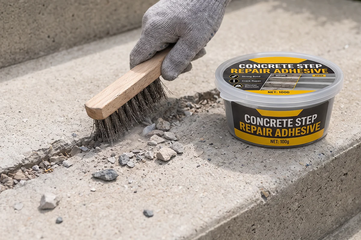 Brushing dust and debris from damaged concrete