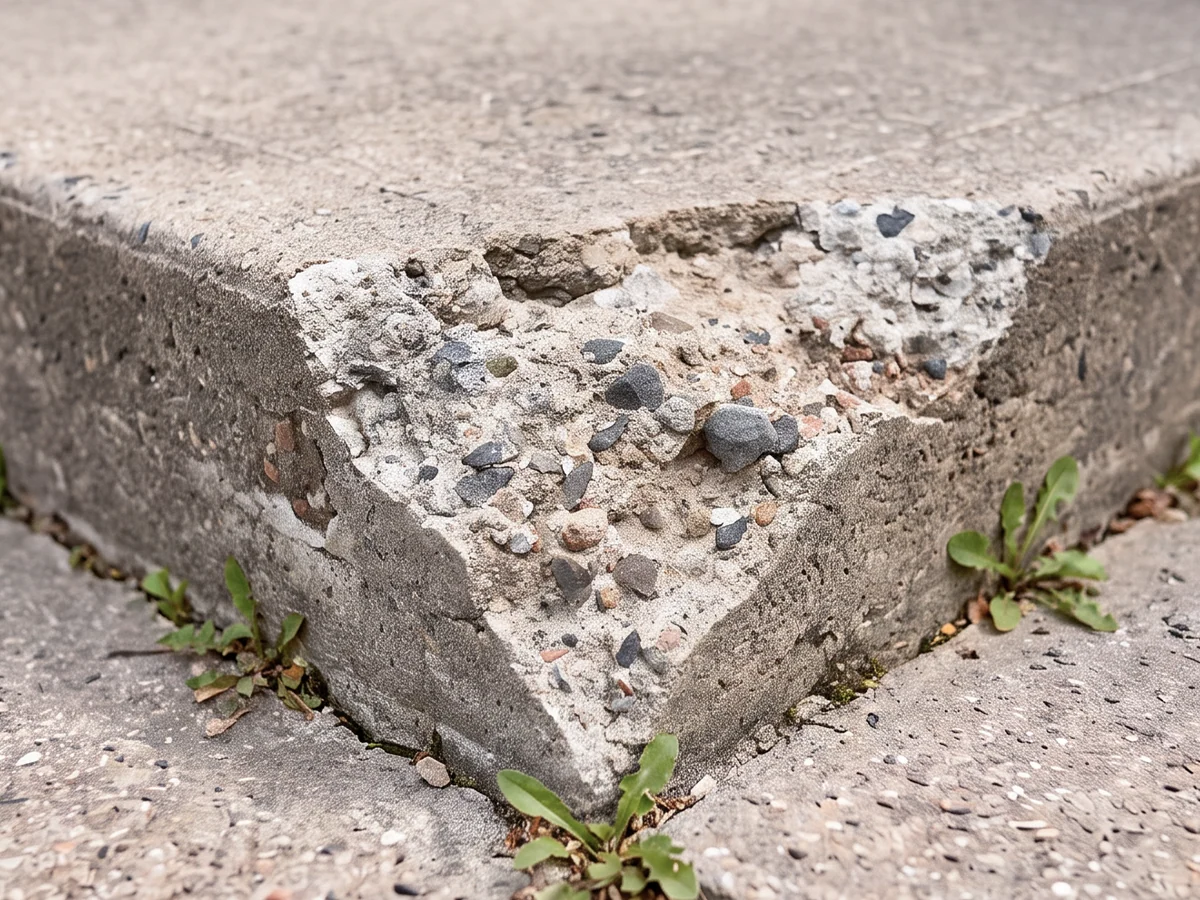 Concrete step with a damaged corner before repair