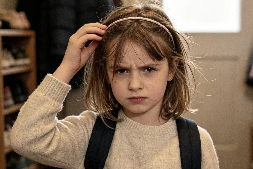 Girl adjusting a headband
