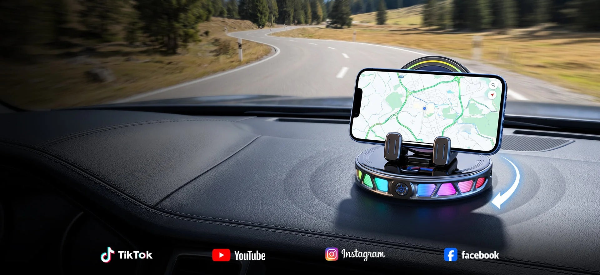 Smart auto-clamping car mount on a dashboard